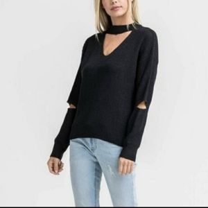 NWOT Black Knit Choker Cutout Sweater